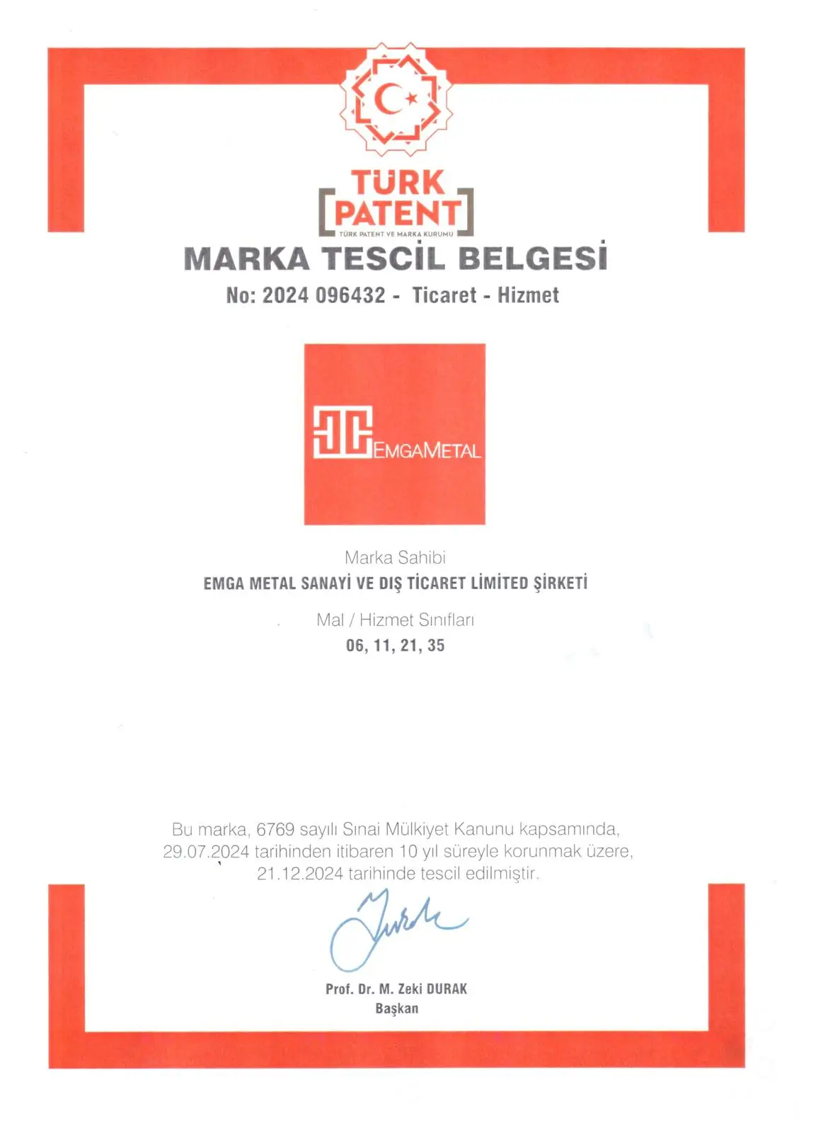 Emga Metal Patent